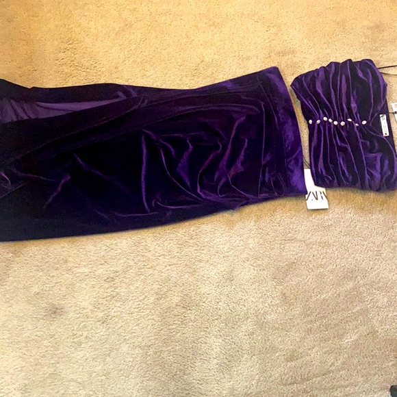 Zara Purple Velvet SET skirt And TOP NEW - Picture 2 of 5
